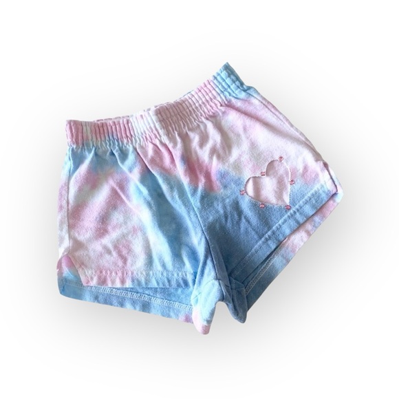 Soffe ❤︎︎ Hand Tie Dye Embellished Shorts ❤︎︎ Heart Cut Out ❤︎︎ Pink Blue ❤︎︎ XS - Picture 9 of 13